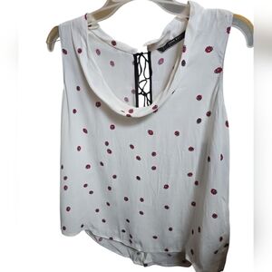 ZARA top sleeveless,white and ladybugs print, size S, New